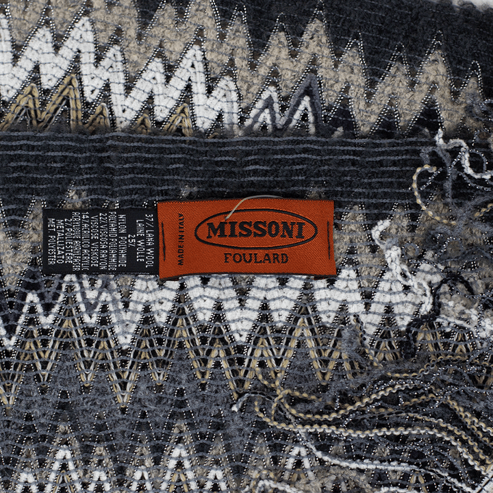 Missoni Gray & Beige Zig Zag Knit Scarf