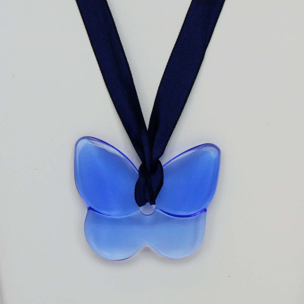 Baccarat Blue Crystal Butterfly Pendant Necklace