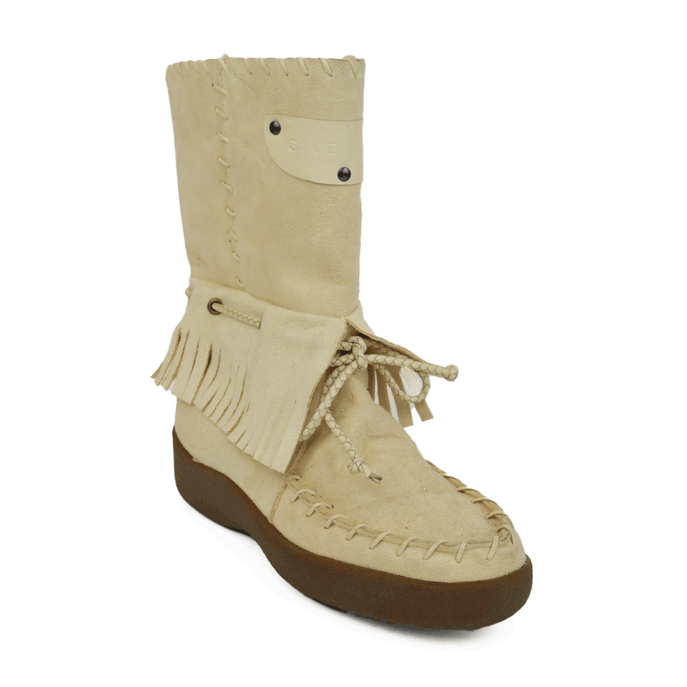 Givenchy Cream Shearling Fringe Moccasin Boots