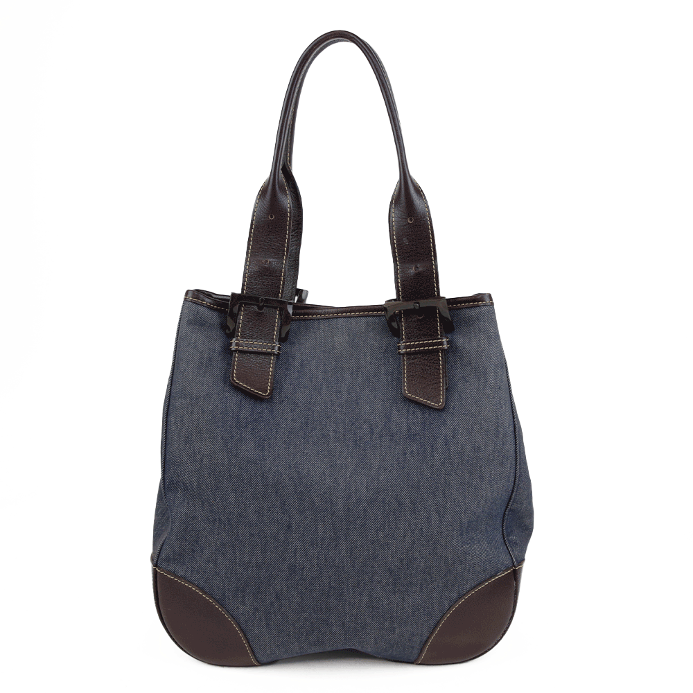 Longchamp Denim & Leather Top Handle Bag