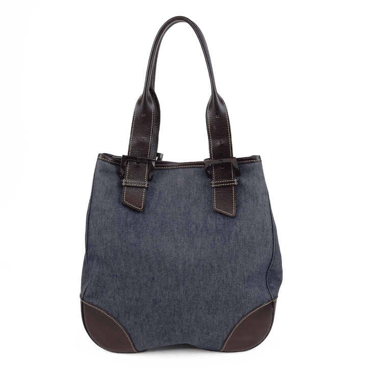 Longchamp Denim & Leather Top Handle Bag