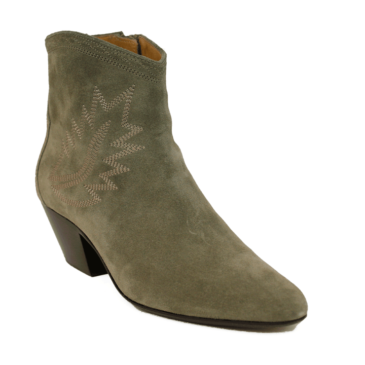 Isabel Marant Taupe Suede Western Embroidered Ankle Boots