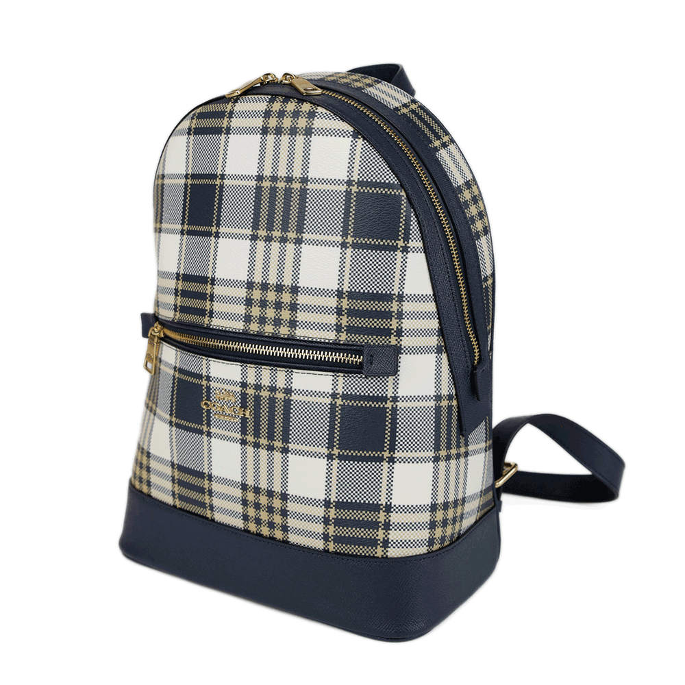 Coach Kenley Navy Plaid Backpack