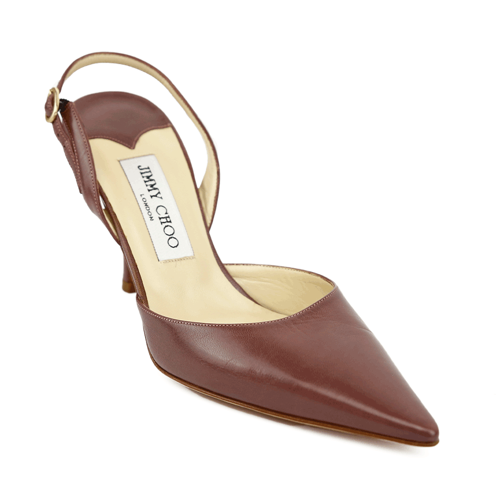 side view of Jimmy Choo Plum Leather Point Toe Slingback Pumps
