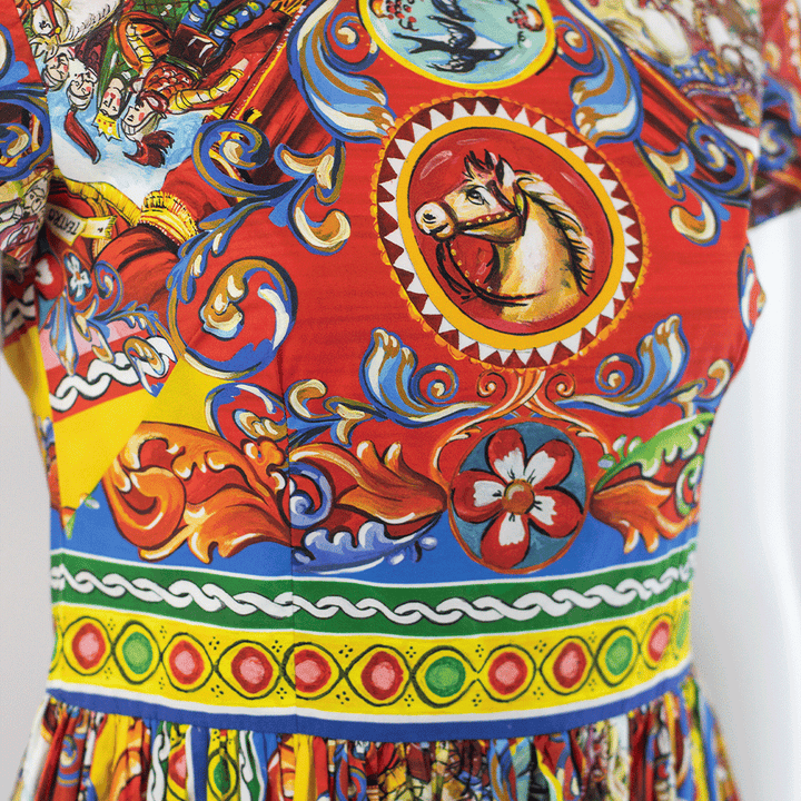 Dolce & Gabbana Teatro Dei Pupi Printed Cotton Poplin Dress