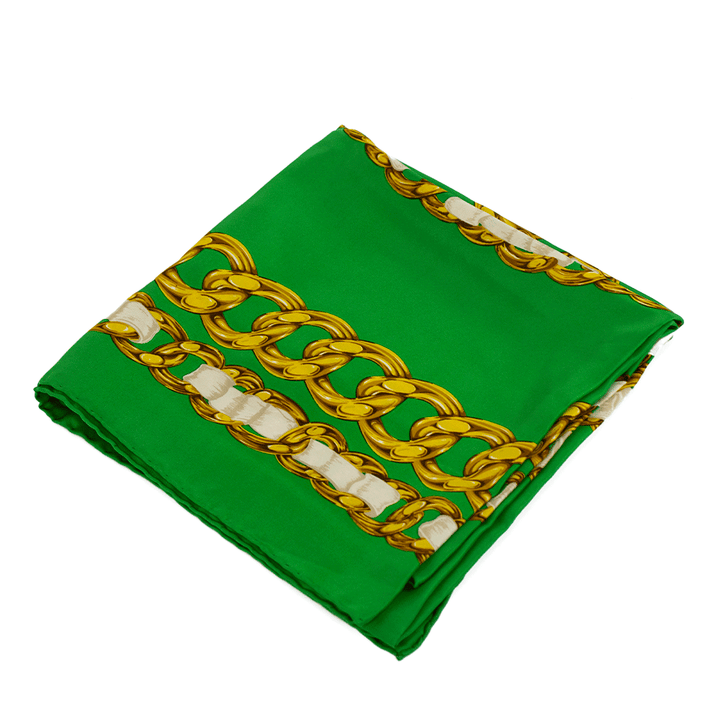 Chanel Vintage Green & Gold Chain Silk Square Scarf
