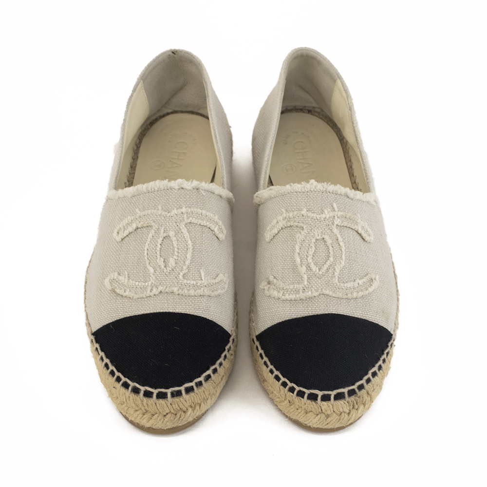 Chanel Canvas Cap Toe CC Espadrille Flats | DBLTKE Luxury Consignment Boutique