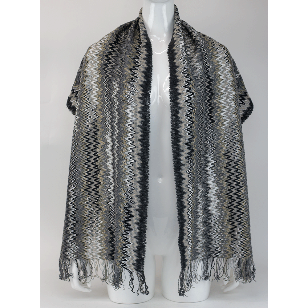 Missoni Gray & Beige Zig Zag Knit Scarf