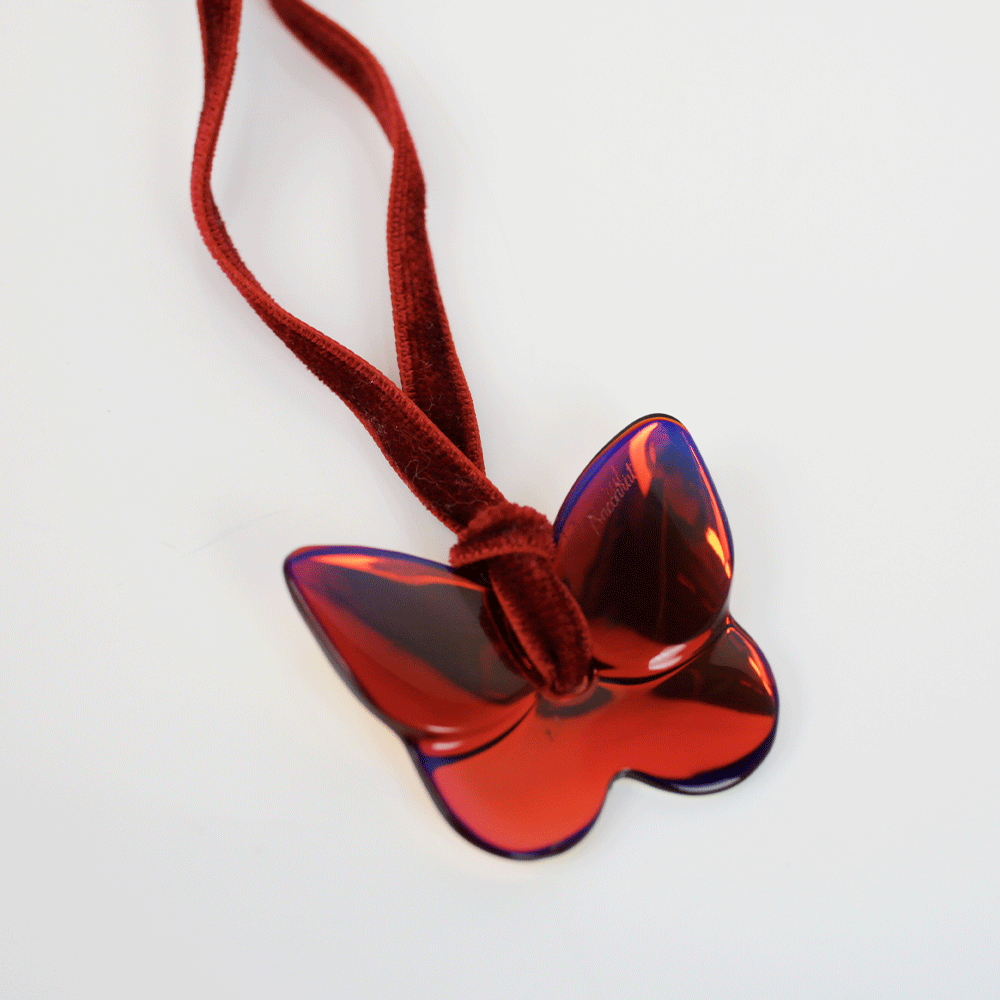 Baccarat Red Crystal Butterfly Pendant Necklace