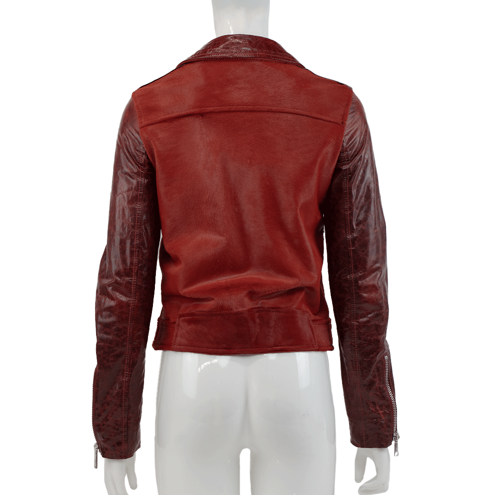 Giorgio Brato Red Leather & Calf Hair Biker Jacket
