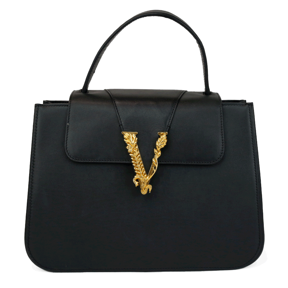 Versace Black Leather Virtus Top Handle Bag