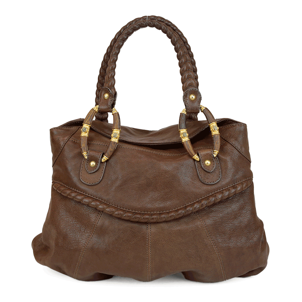 Valentino Brown Leather Vintage Braided Handle Tote Bag