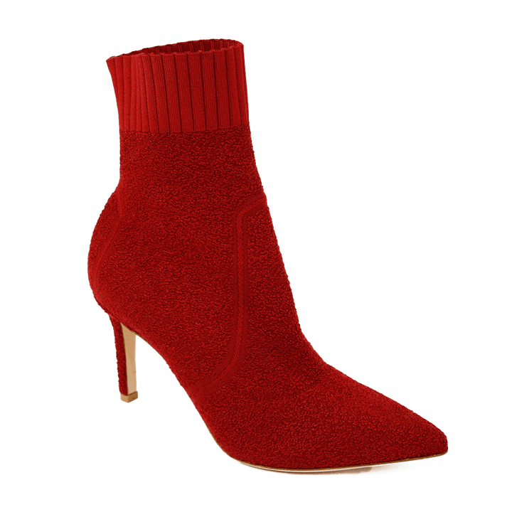 Gianvito Rossi Fiona Red Bouclé Knit Ankle Boots