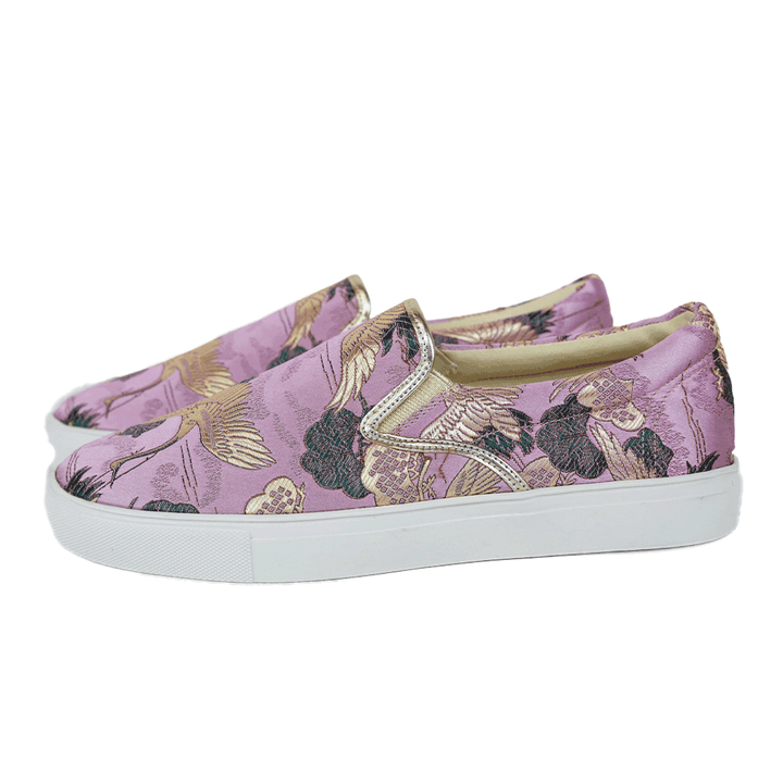 Johnny Was Purple Crane Brocade Slip-On Sneakers