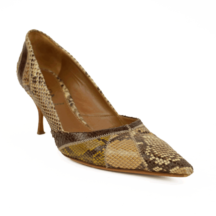 Prada Beige Pointed Toe Snakeskin Leather Pumps