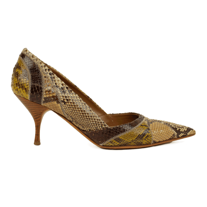 Prada Beige Pointed Toe Snakeskin Leather Pumps