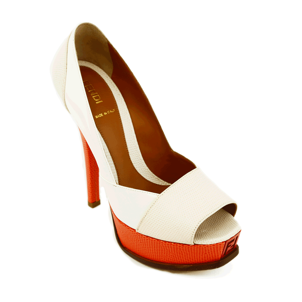 Fendi Embossed Leather Colorblock Platform Pumps