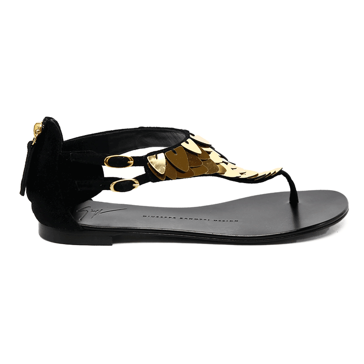 side view of Giuseppe Zanotti Metal Feather Thong Sandals