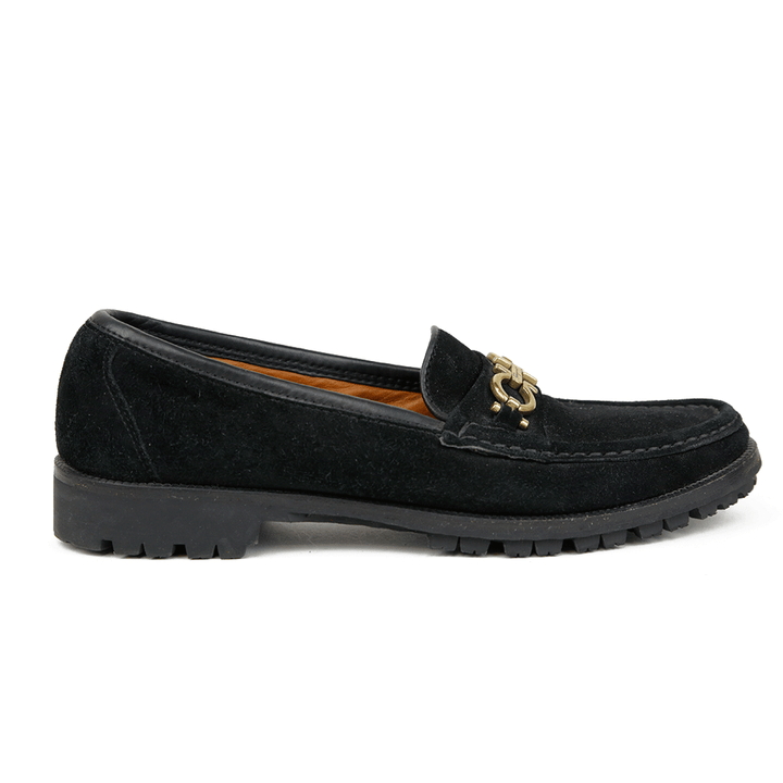 Salvatore Ferragamo Sport Vintage Black Suede Gancini Loafers