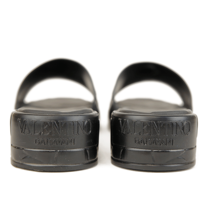 Valentino Black Rose Rubber Platform Slides