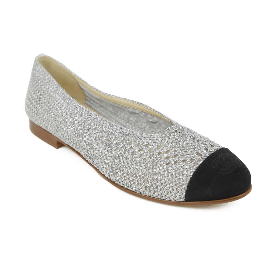 Chanel Silver Woven CC Ballet Flats