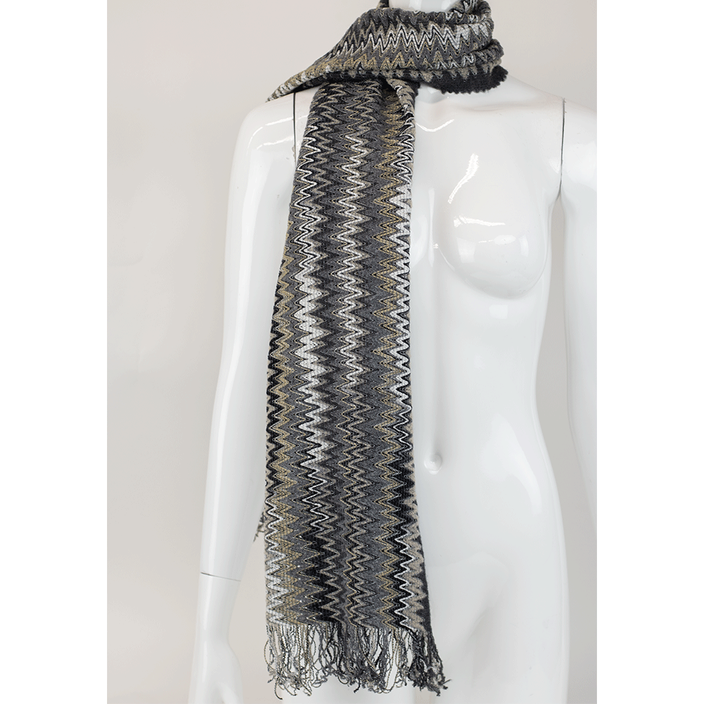 Missoni Gray & Beige Zig Zag Knit Scarf