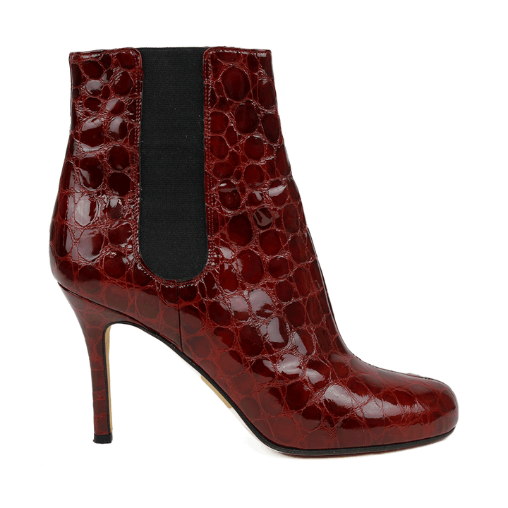Kate Spade Red Croc Embossed Patent Leather Ankle Boots