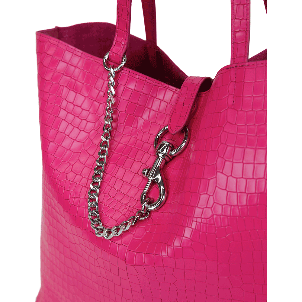 Rebecca Minkoff Large Megan Pink Croc Embossed Leather Tote Bag