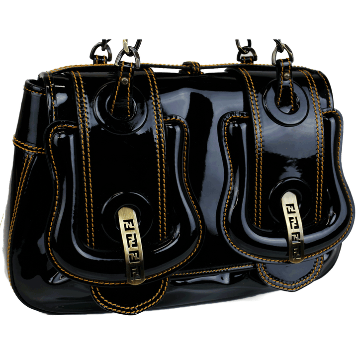Fendi Black Patent Leather B Bag