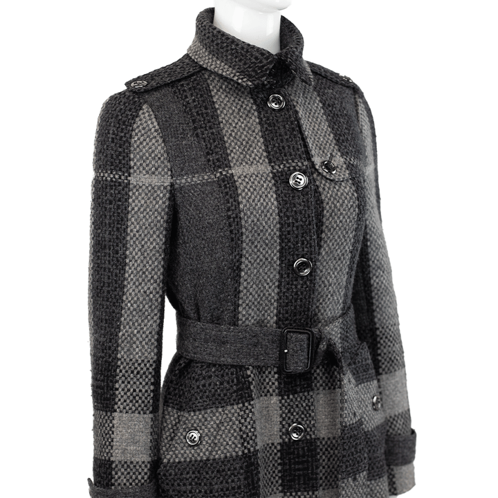 Burberry Gray Plaid Wool Coat