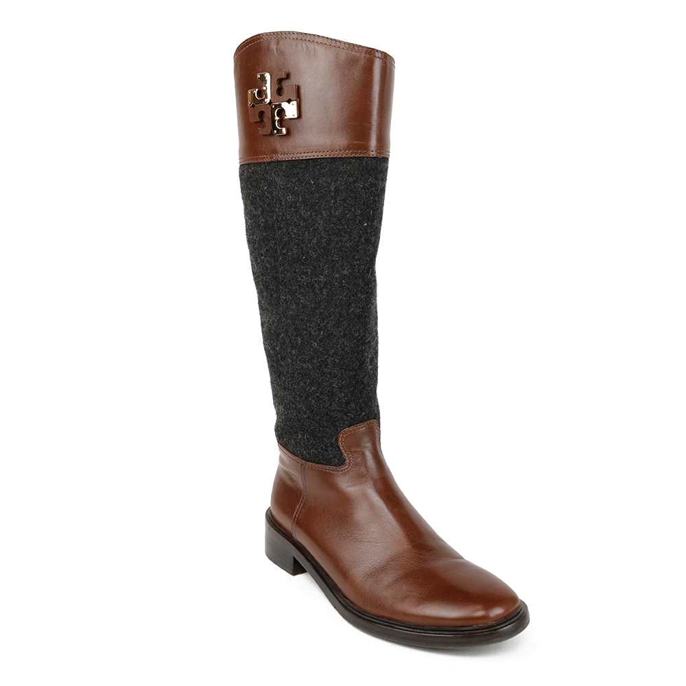Tory Burch Leather & Wool Logo Knee Boots