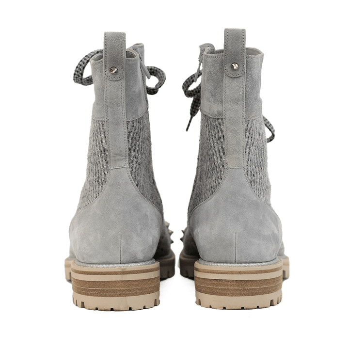 Christian Louboutin Gray Suede & Tweed Studded Combat Boots