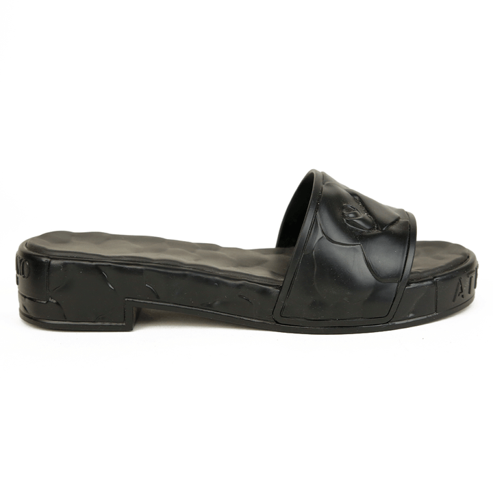 Valentino Black Rose Rubber Platform Slides