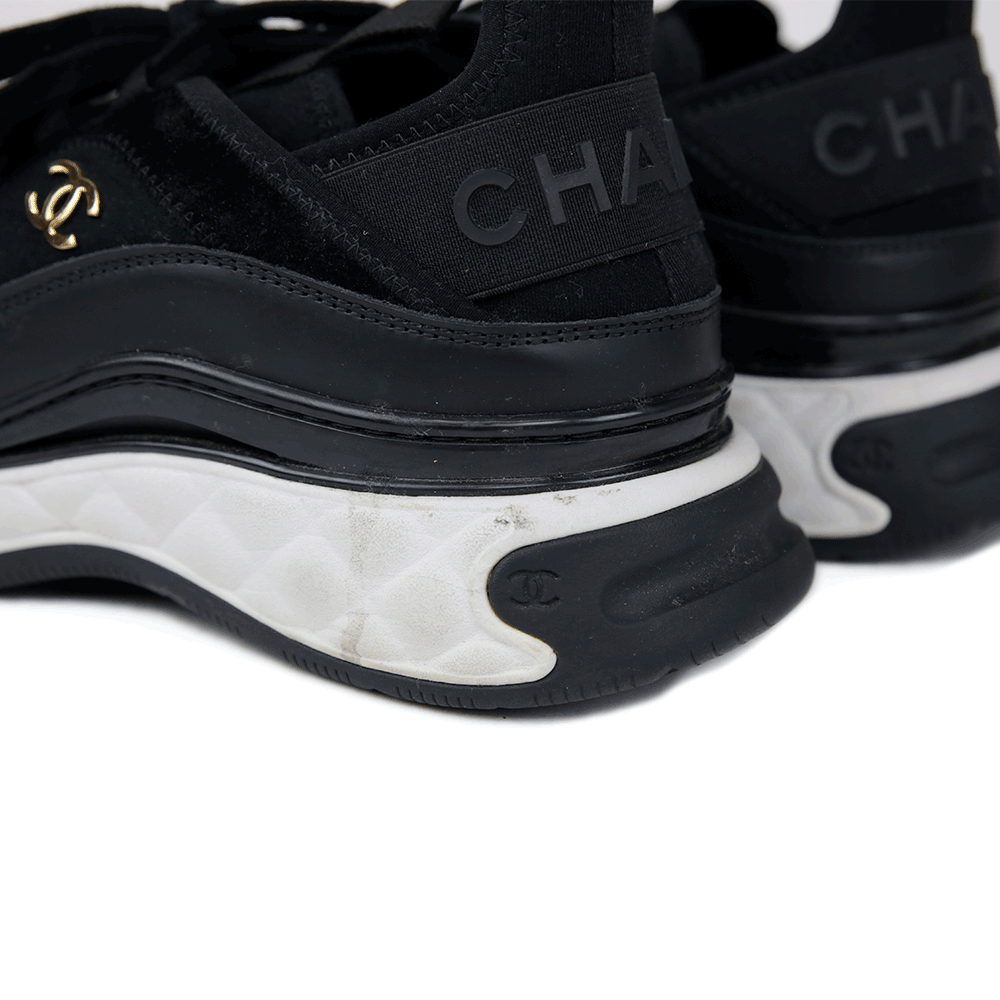 Chanel Black Mix Media Cap Toe CC Sneakers