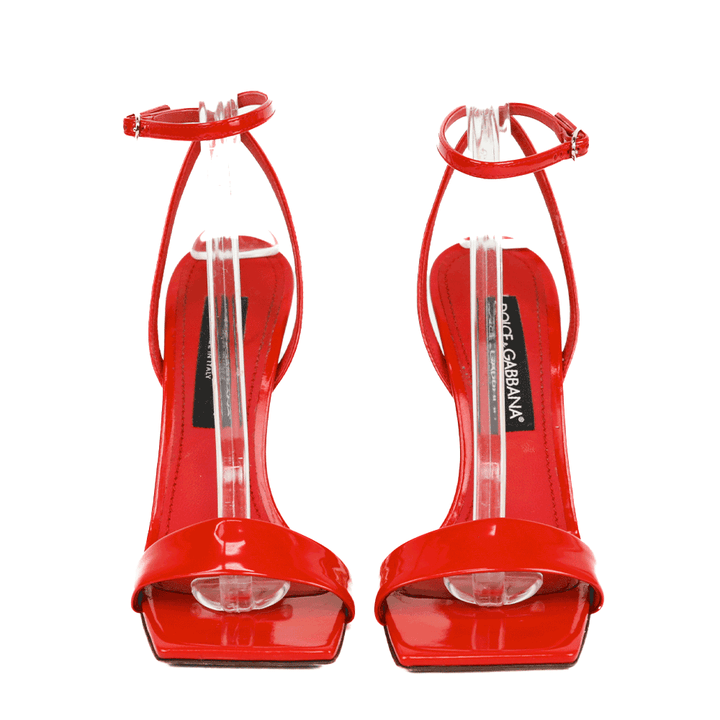 Dolce & Gabbana Red Patent Leather Logo Heel Sandals