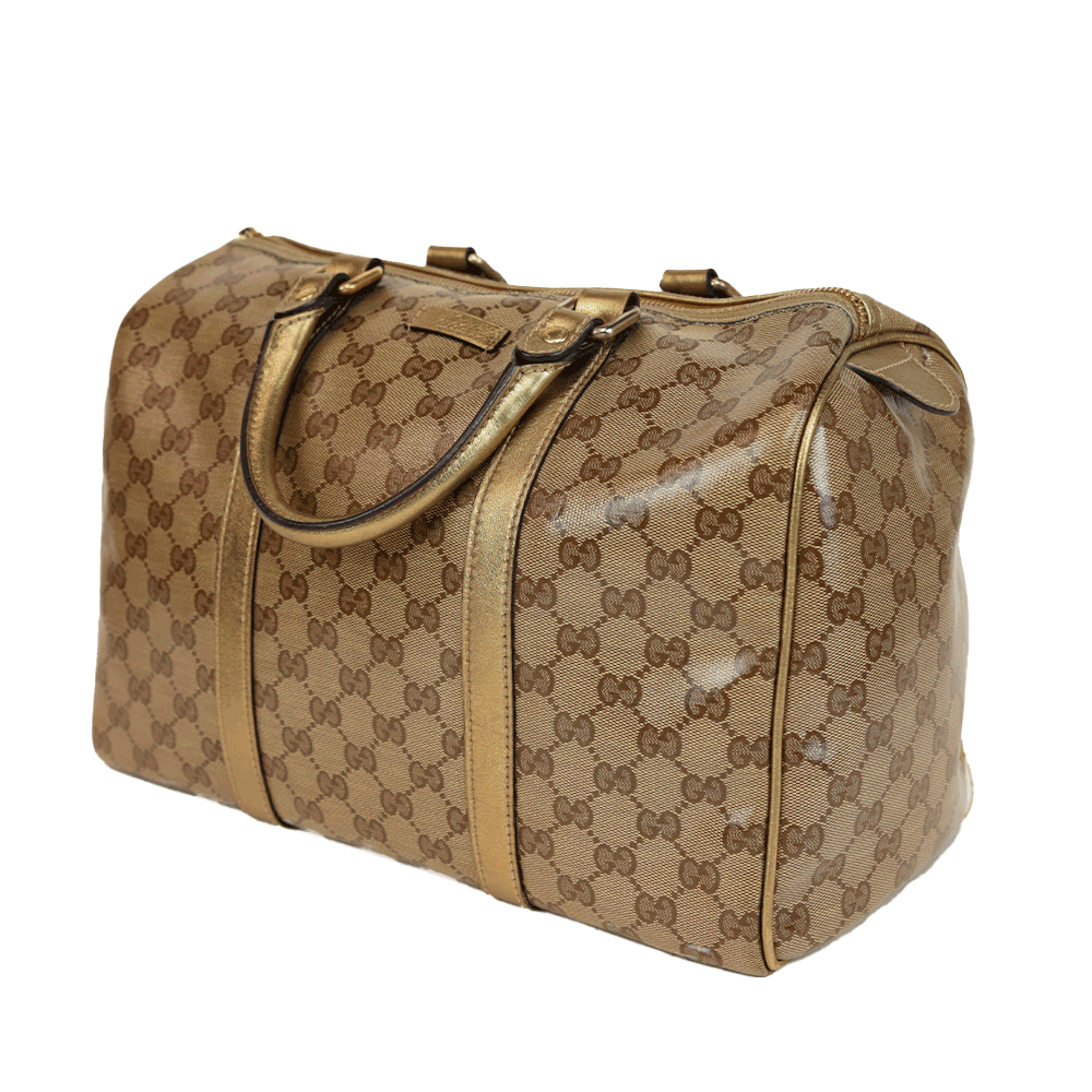 Gucci Leather Brown Leather Vintage Web Joy Boston Bag w/ Shoulder