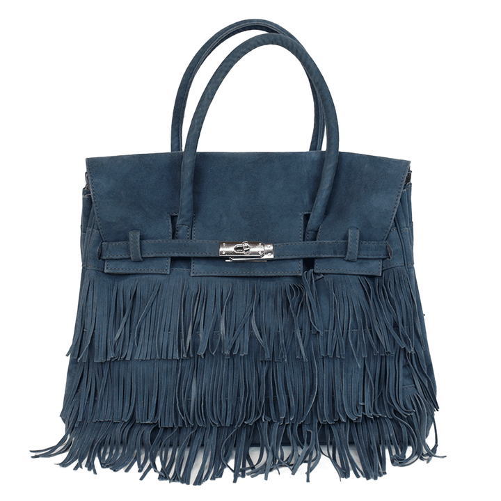 Larettamia Gray Suede My Chic Fringe Tote Bag