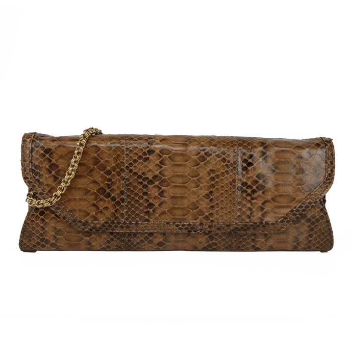 Kotur Brown Genuine Snakeskin Leather Large Clutch