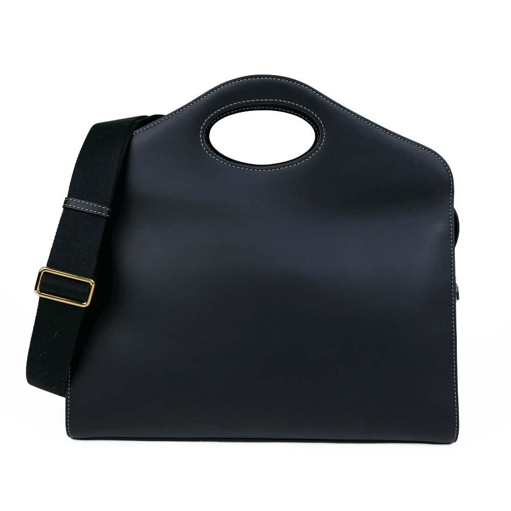 Burberry Black Medium Topstitched Leather Pocket Bag
