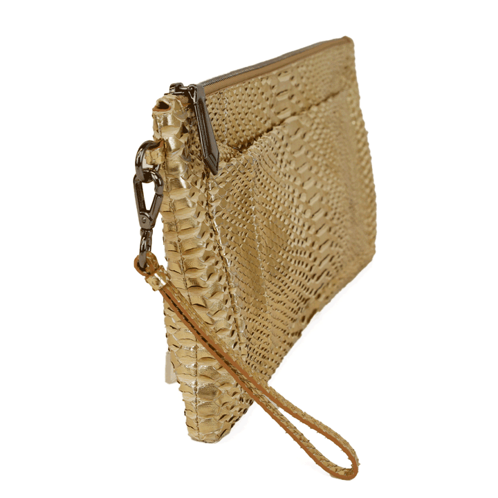 Reed Krakoff Metallic Gold Python Leather Zip Clutch