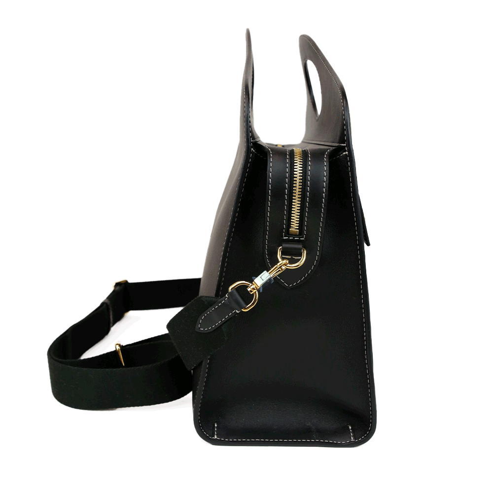 Burberry Black Medium Topstitched Leather Pocket Bag