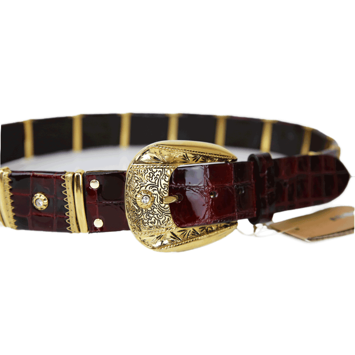 Nanni Burgundy Embossed Leather Embellished Belt