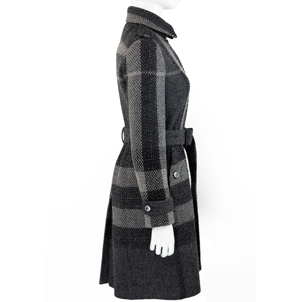 Burberry Gray Plaid Wool Coat