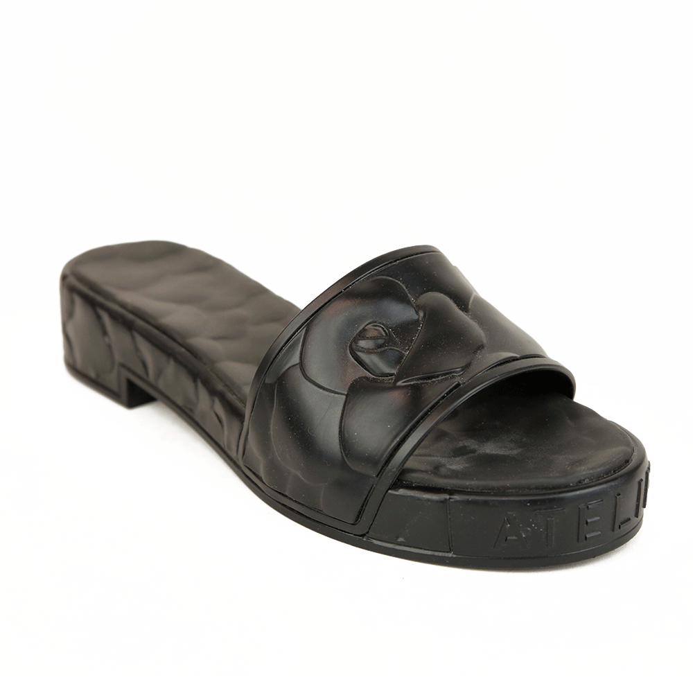 Valentino Black Rose Rubber Platform Slides