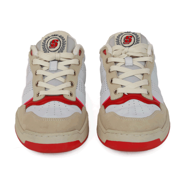 Sandro Beige & Red Leather Star Sneakers