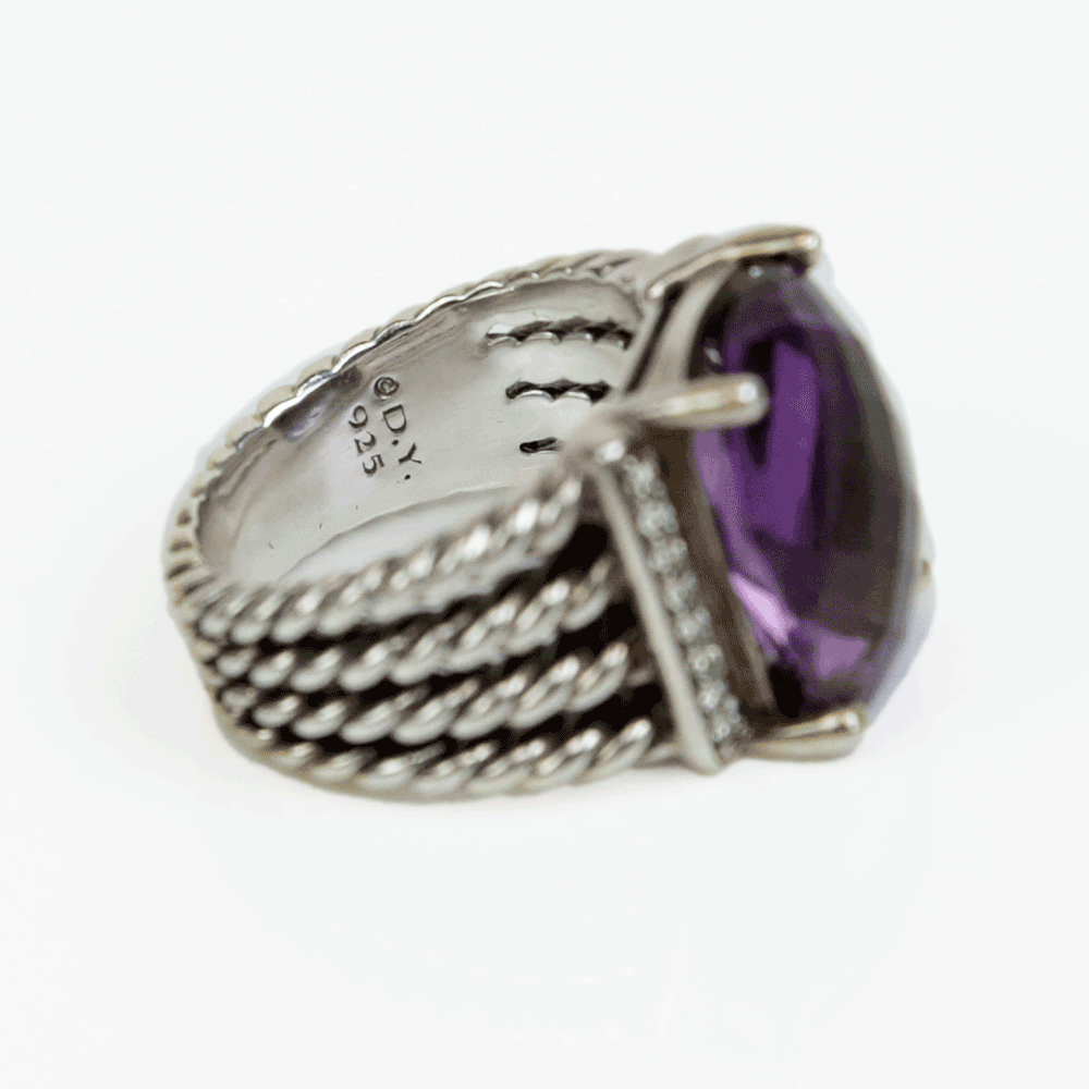 David Yurman Sterling Silver Wheaton Amethyst & Diamond Ring