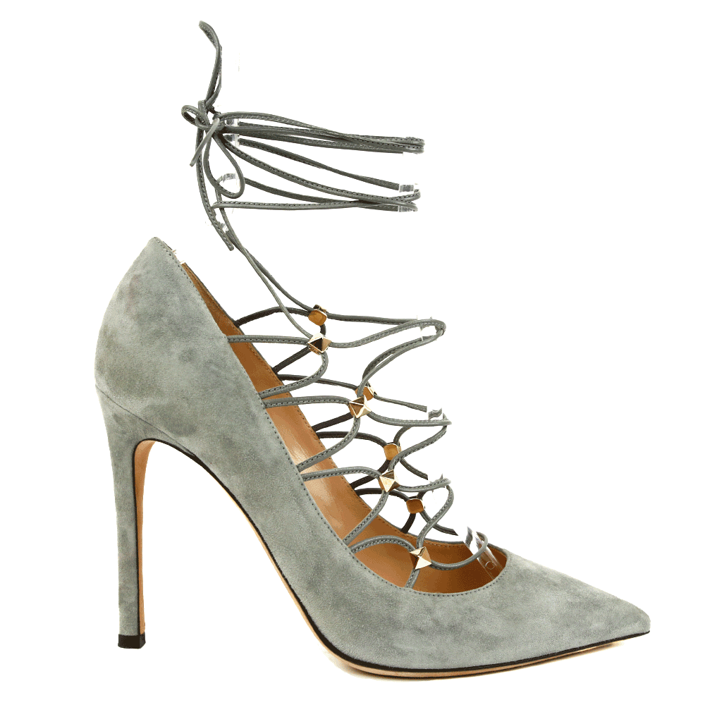 affjedring Mark fersken Valentino Gray Suede Lace-Up Rockstud Pumps | DBLTKE Luxury Consignment  Boutique