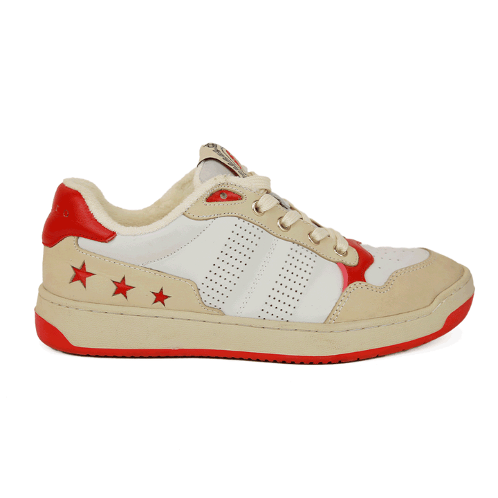 Sandro Beige & Red Leather Star Sneakers