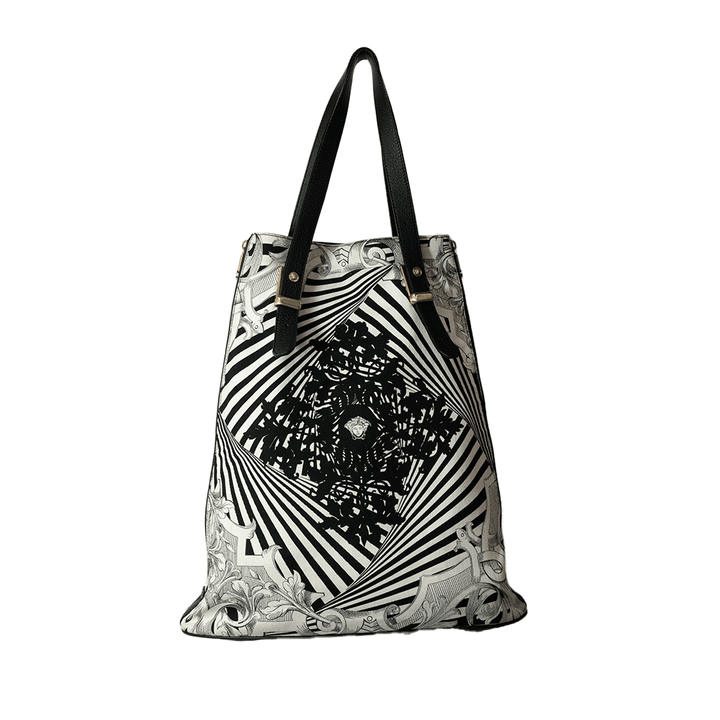 VERSACE BLACK AND WHITE GRAPHIC TOTE