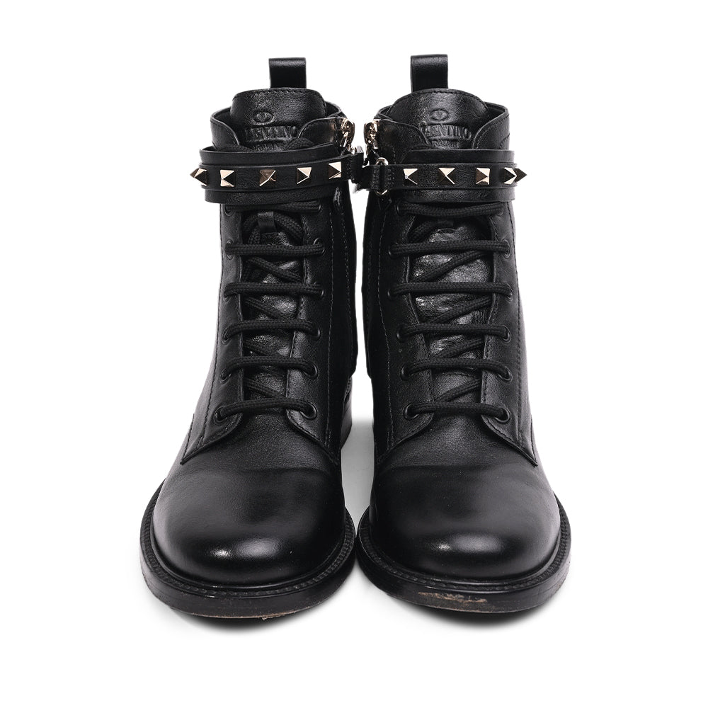 Valentino Black Leather Rockstud Combat Boots